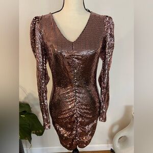 Zara Shimmering Copper Long Sleeve Dress